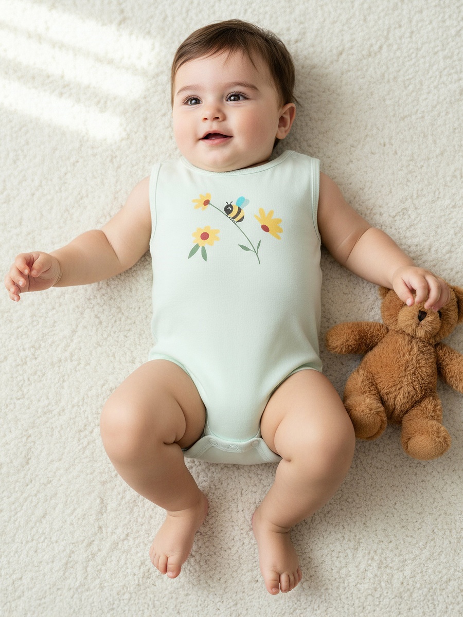 Pack of 5 Cotton Round Neck Sleeveless Bodysuit with Floral Print