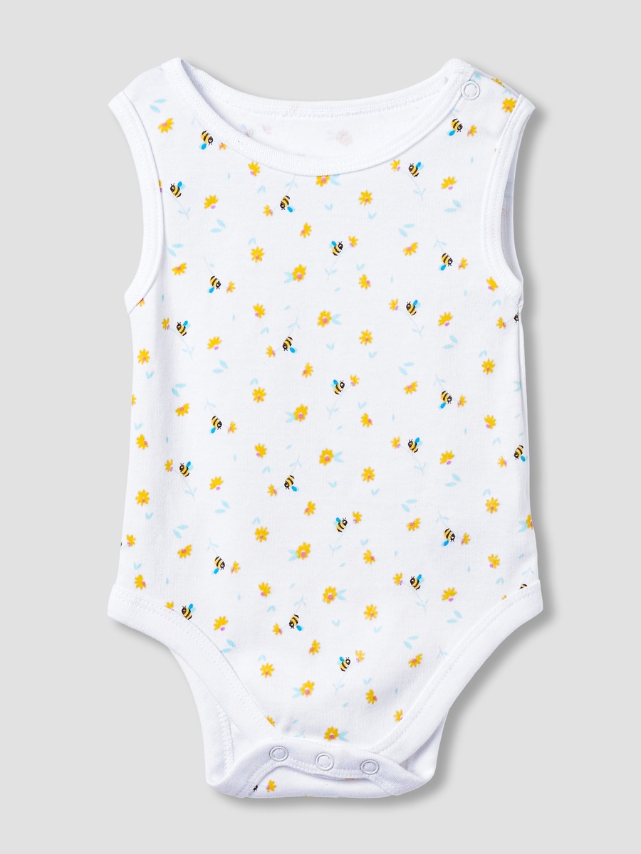 Pack of 5 Cotton Round Neck Sleeveless Bodysuit with Floral Print