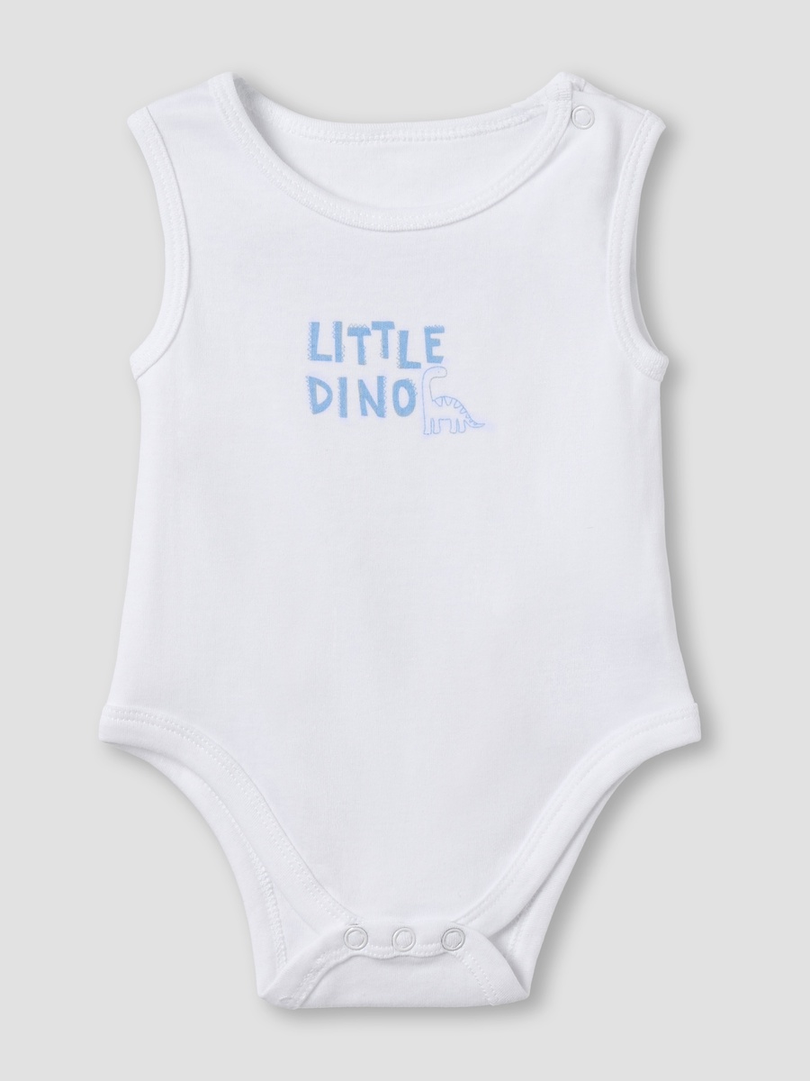 Pack of 5 Cotton Round Neck Sleeveless Bodysuit with Dinosaur Print