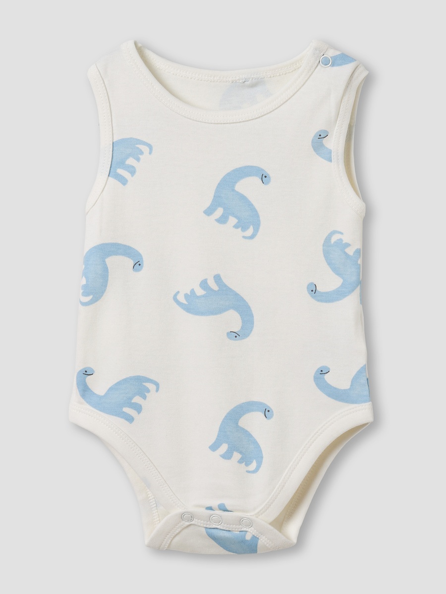 Pack of 5 Cotton Round Neck Sleeveless Bodysuit with Dinosaur Print