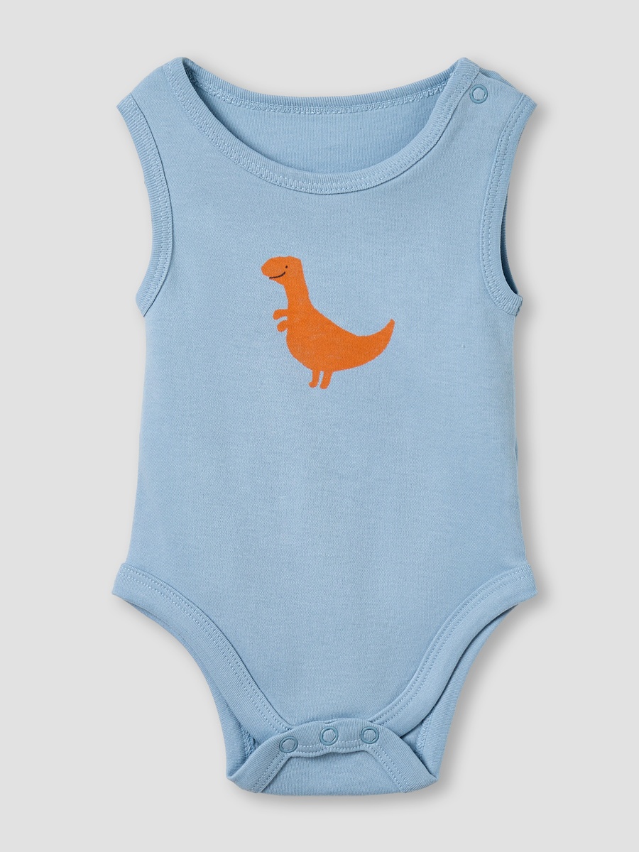 Pack of 5 Cotton Round Neck Sleeveless Bodysuit with Dinosaur Print