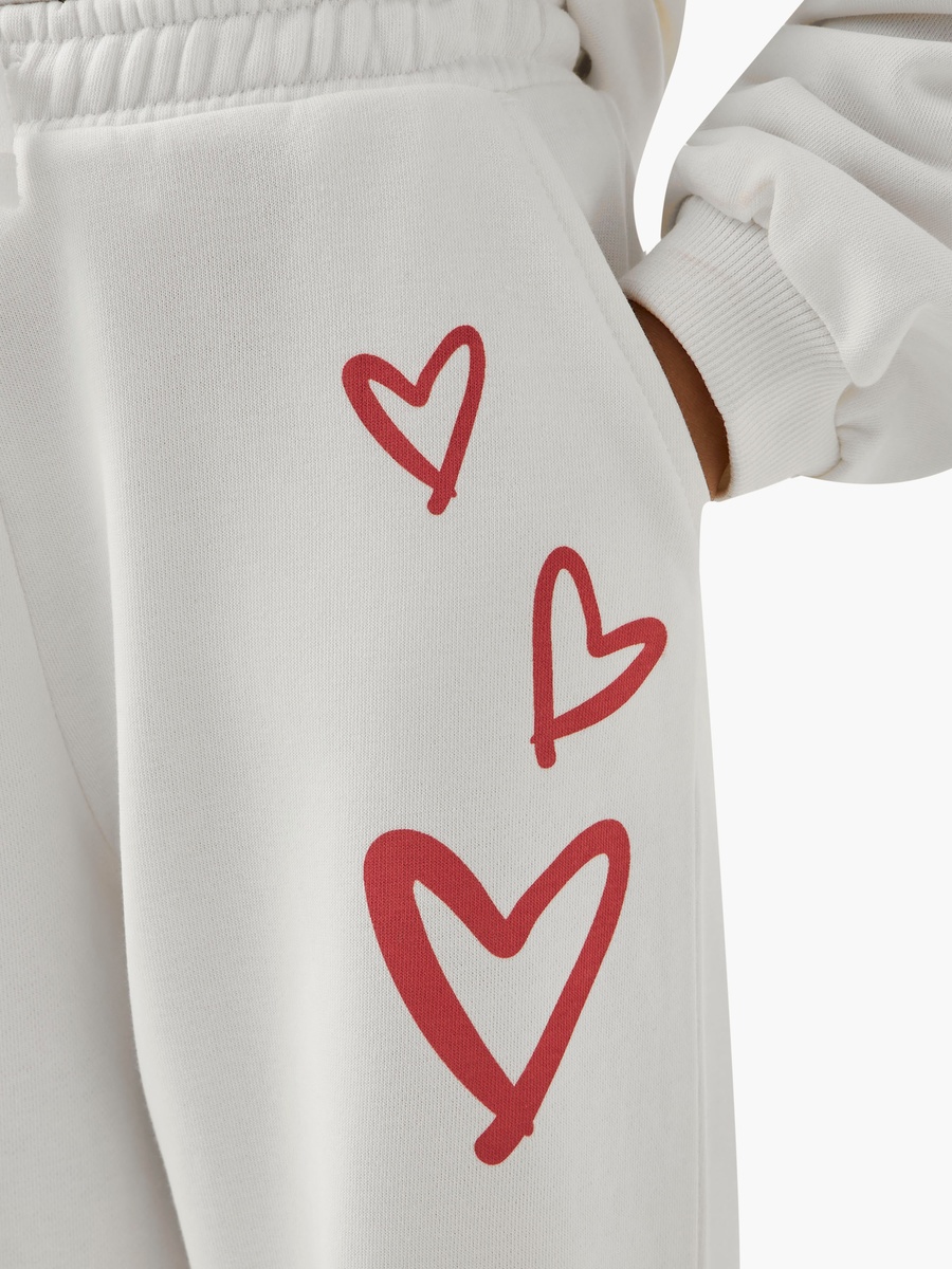 Elasticated Drawstring Waist Joggers with Heart Print