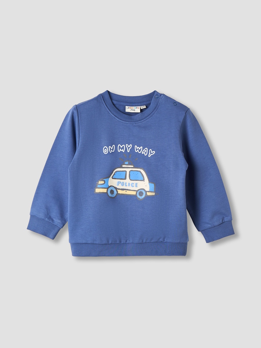 Cotton Crew Neck Sweatshirt with Police Car Print