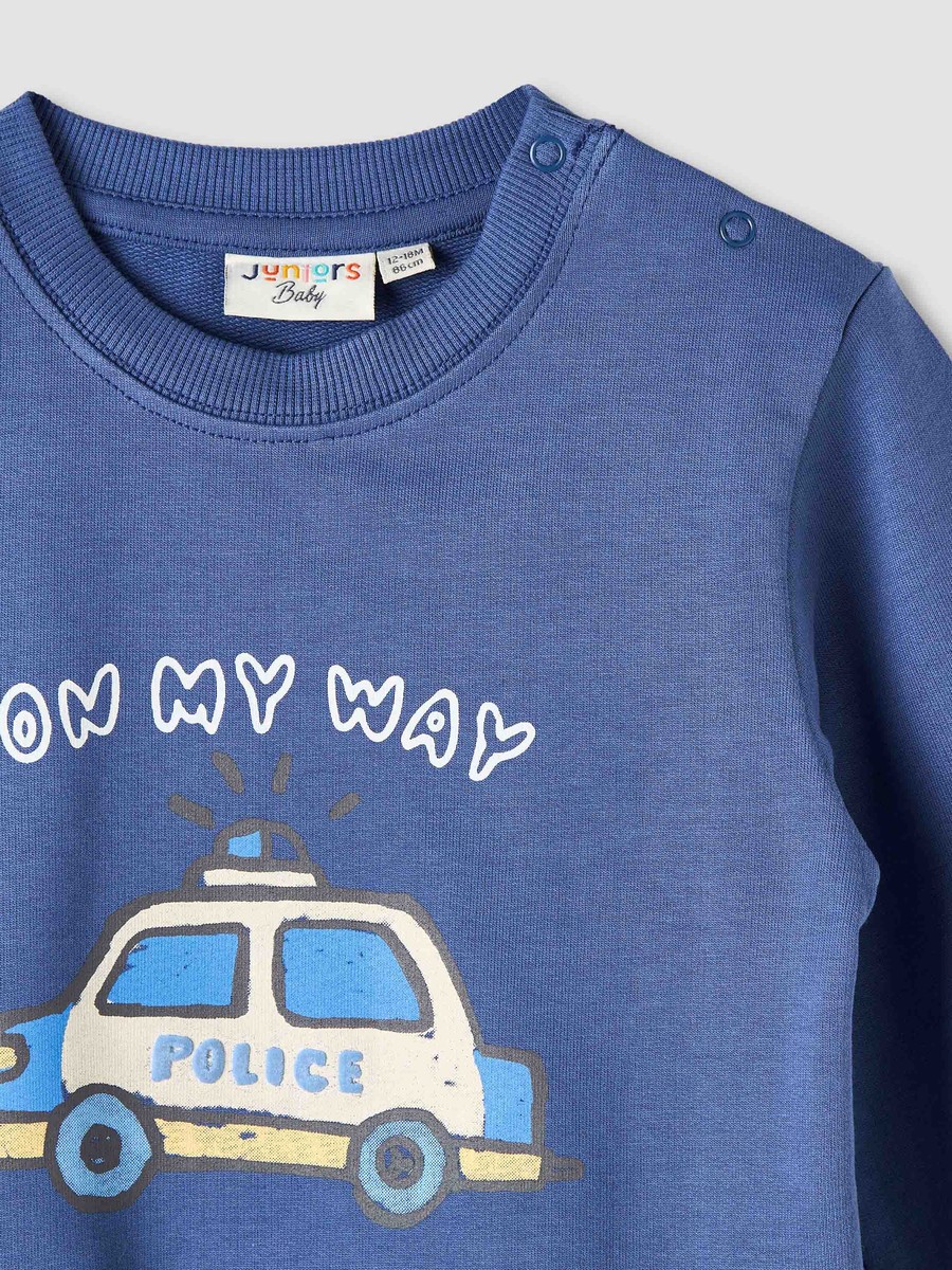 Cotton Crew Neck Sweatshirt with Police Car Print