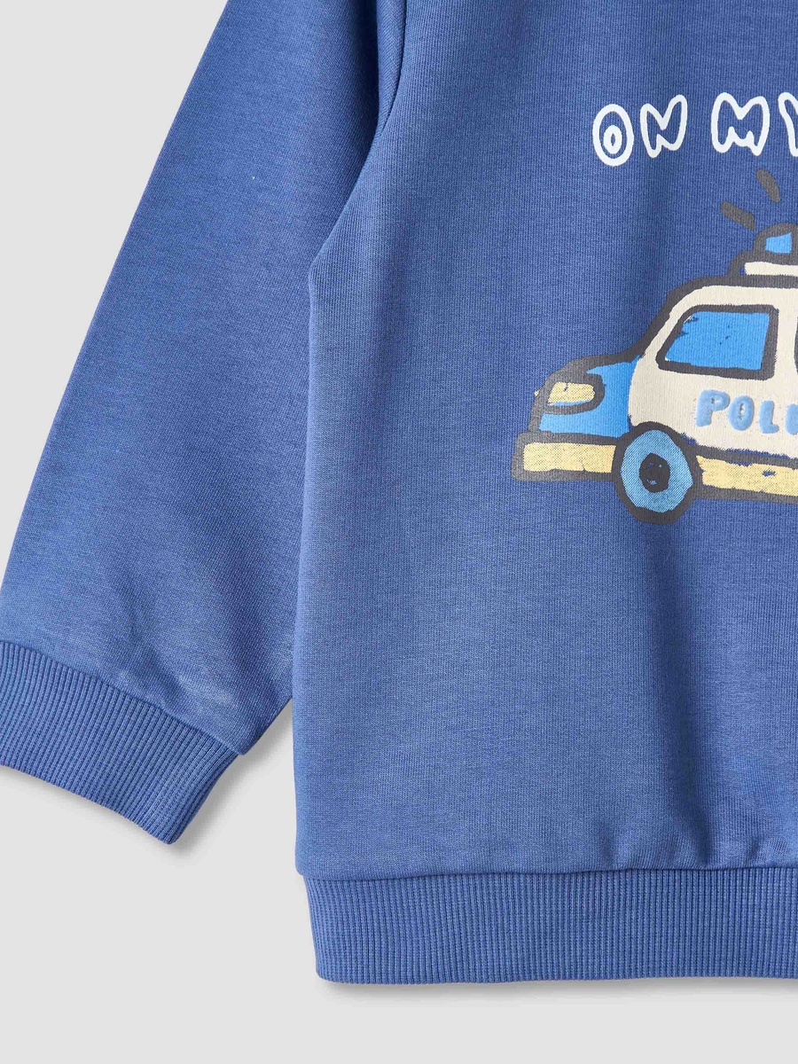 Cotton Crew Neck Sweatshirt with Police Car Print