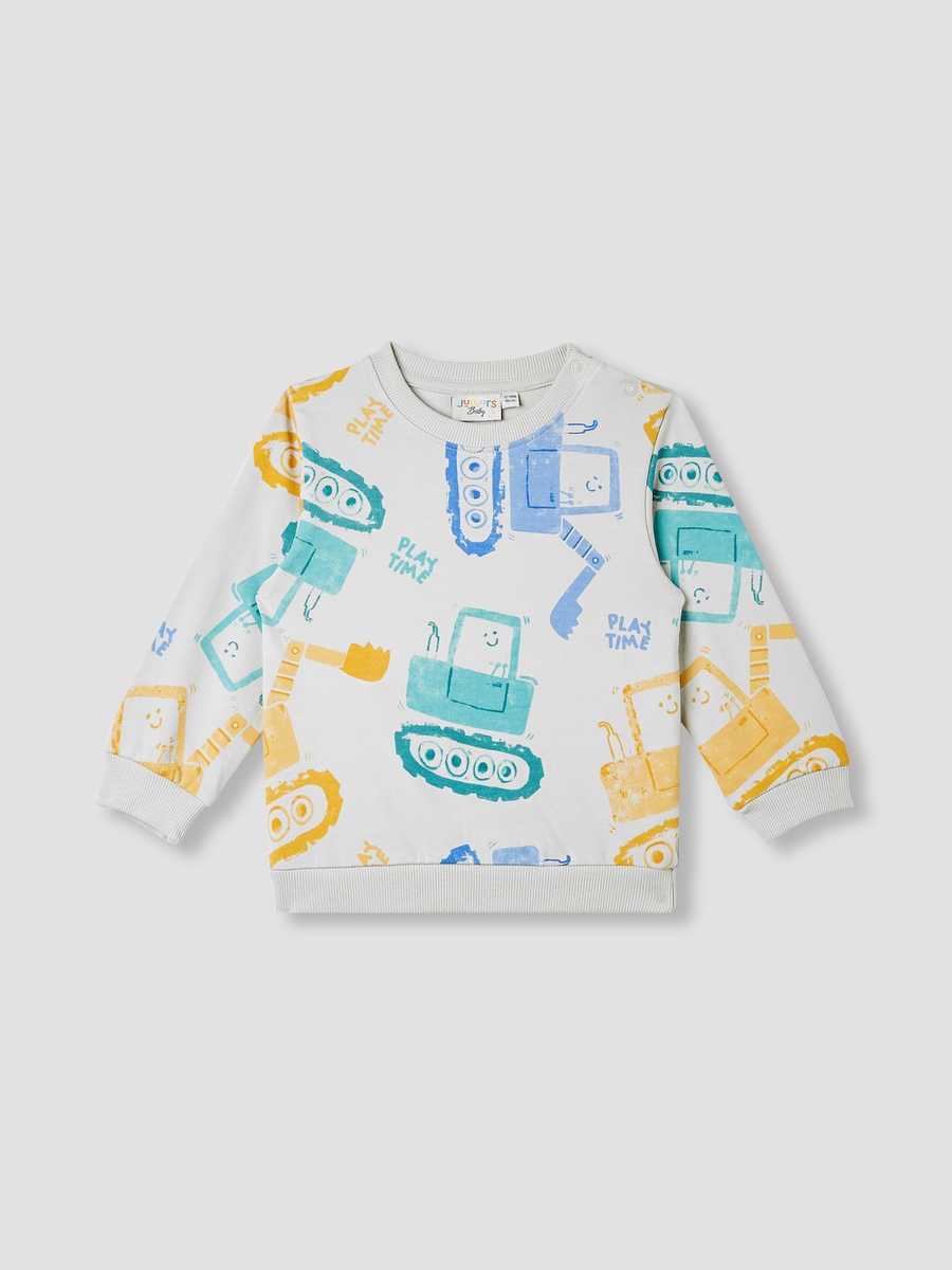 Construction Vehicle Print Sweatshirt with Long Sleeves