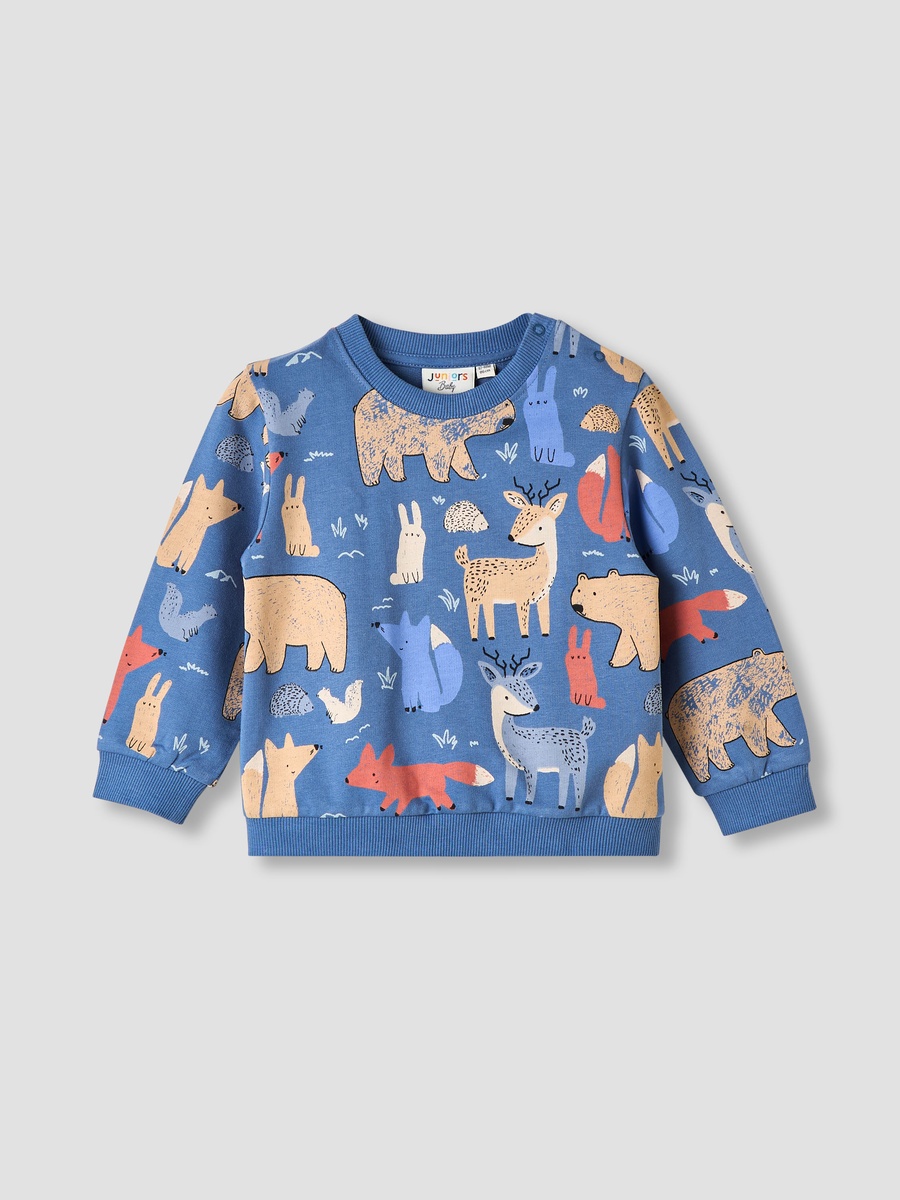 Cotton Crew Neck Sweatshirt with Animal Print