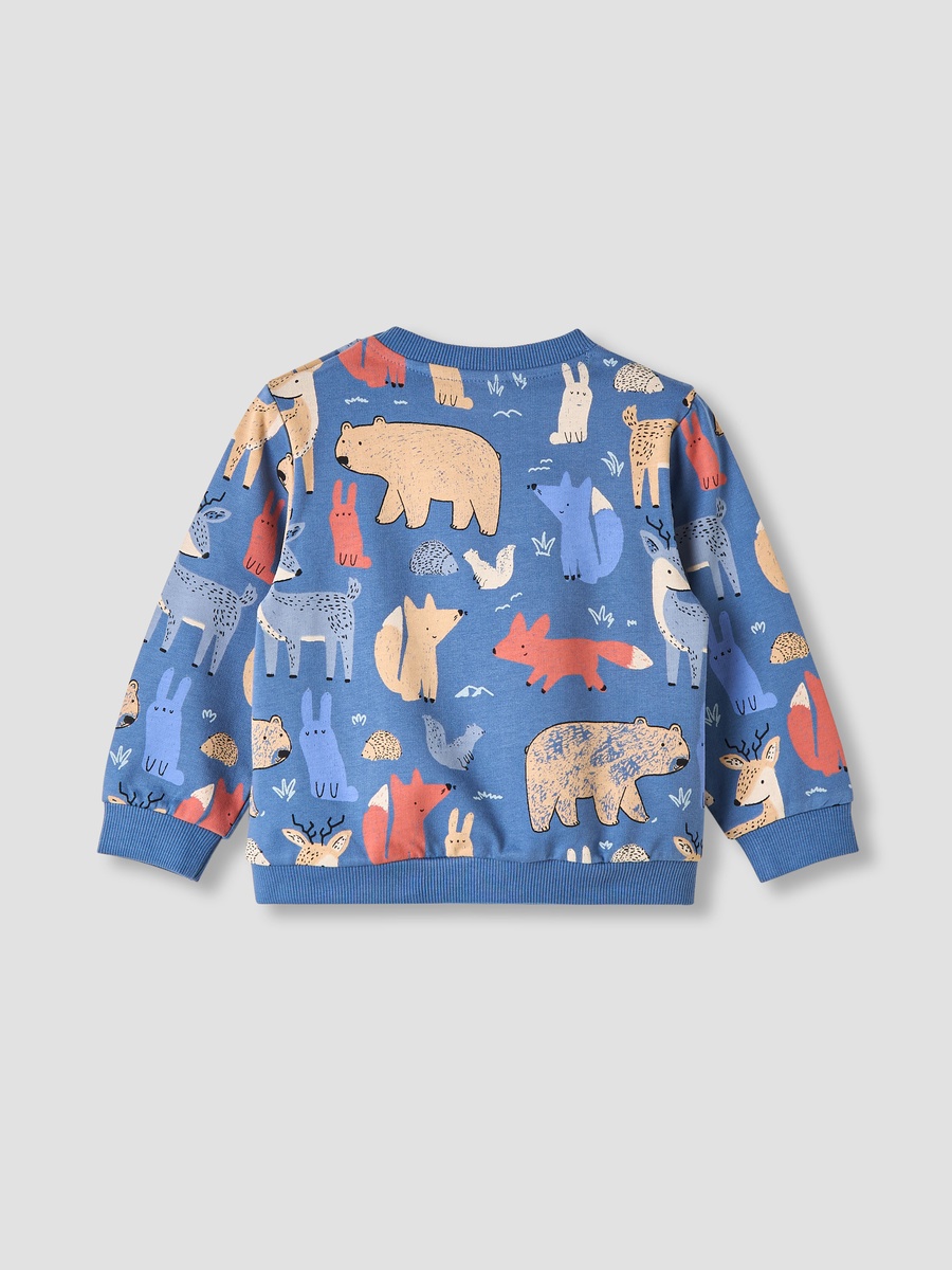 Cotton Crew Neck Sweatshirt with Animal Print