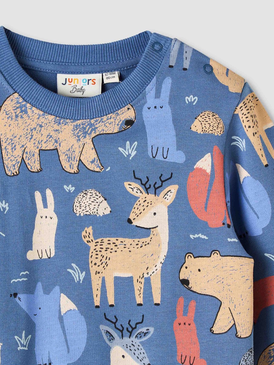 Cotton Crew Neck Sweatshirt with Animal Print