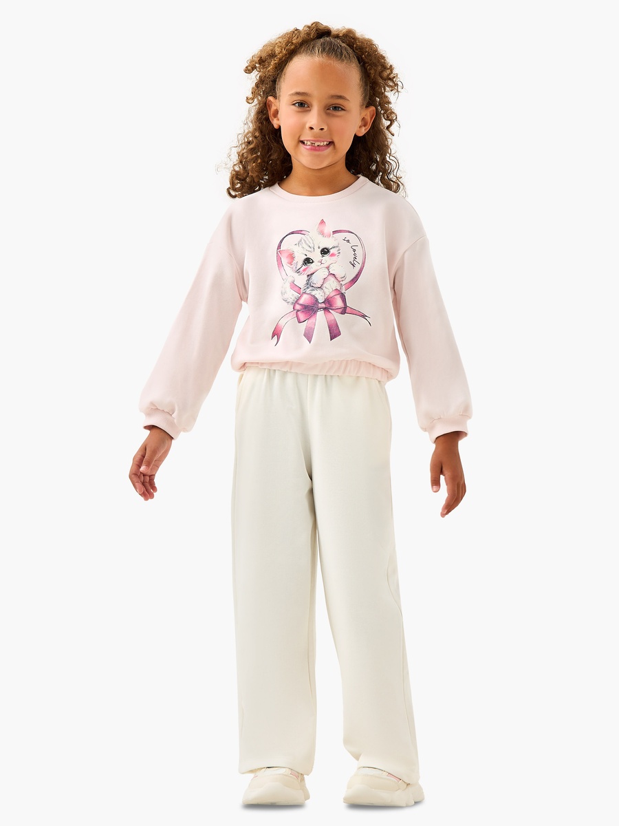 Cat Print Sweatshirt with Long Sleeves