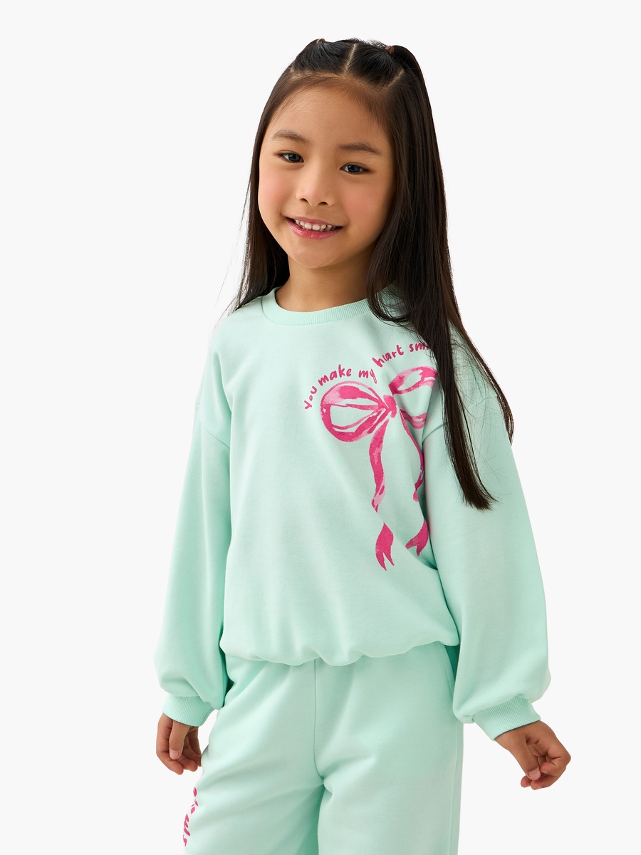 Bow Print Pullover with Long Sleeves
