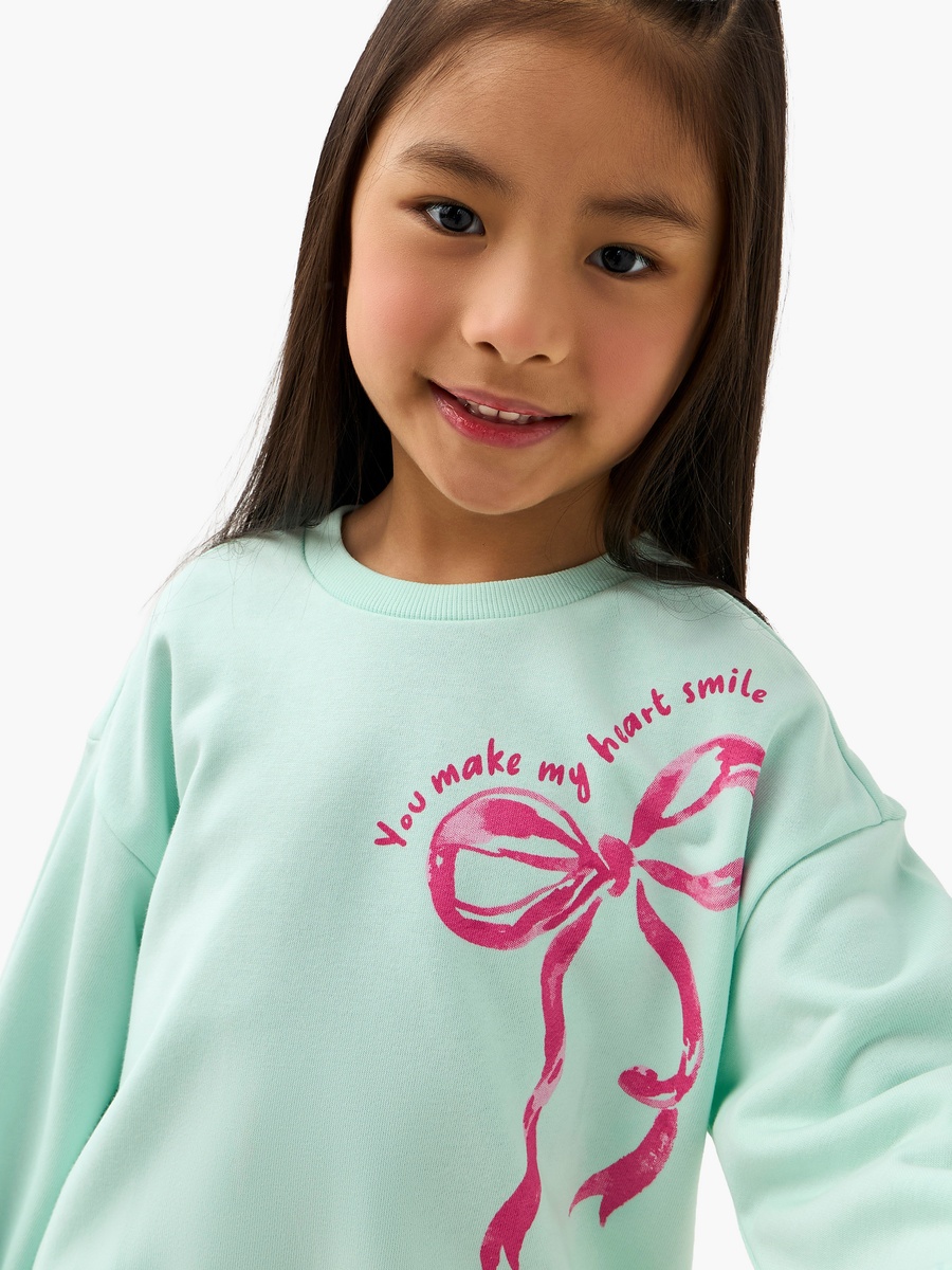 Bow Print Pullover with Long Sleeves