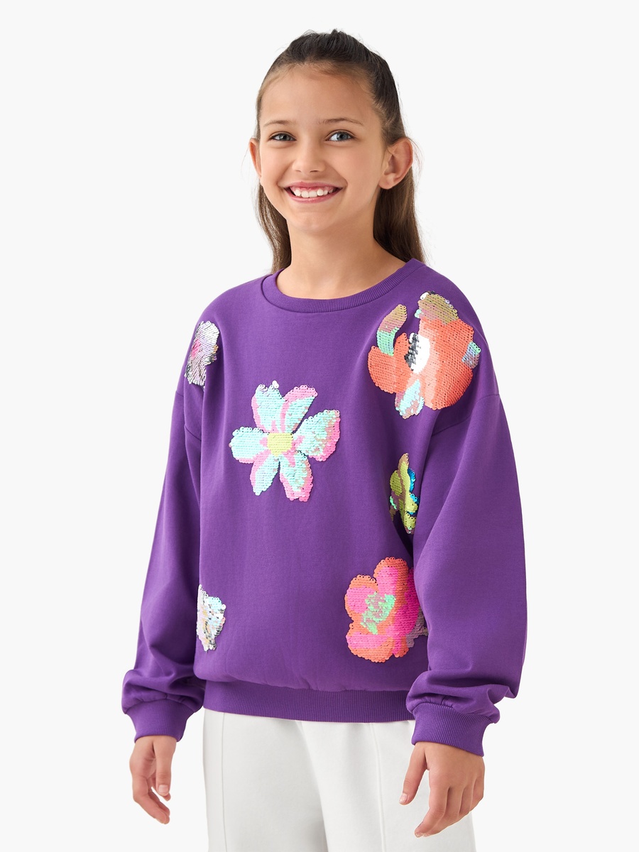 Sequin Embellished Sweatshirt with Long Sleeves