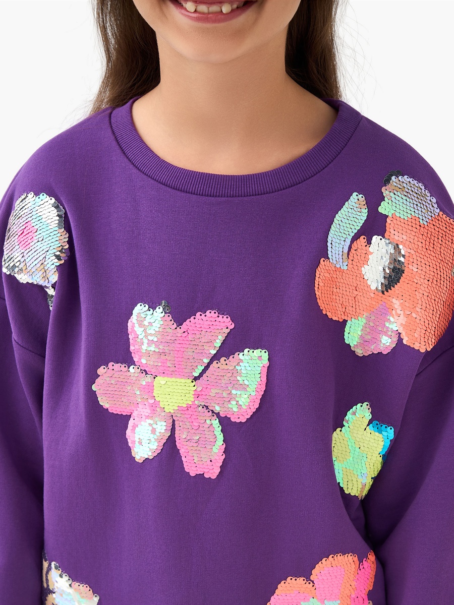 Sequin Embellished Sweatshirt with Long Sleeves