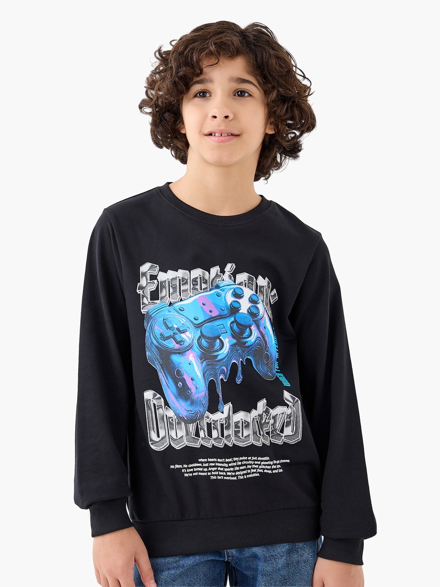 Gaming Print Sweatshirt with Long Sleeves