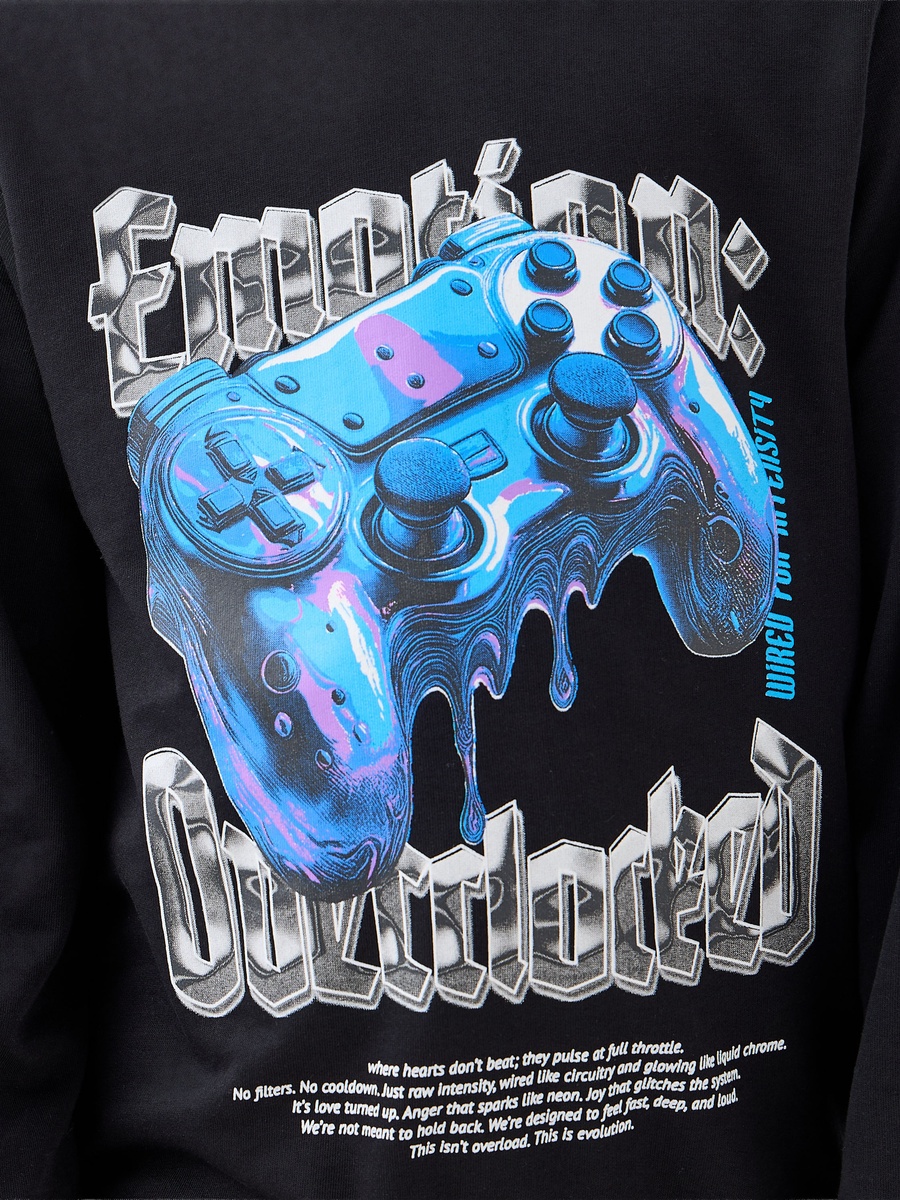 Gaming Print Sweatshirt with Long Sleeves