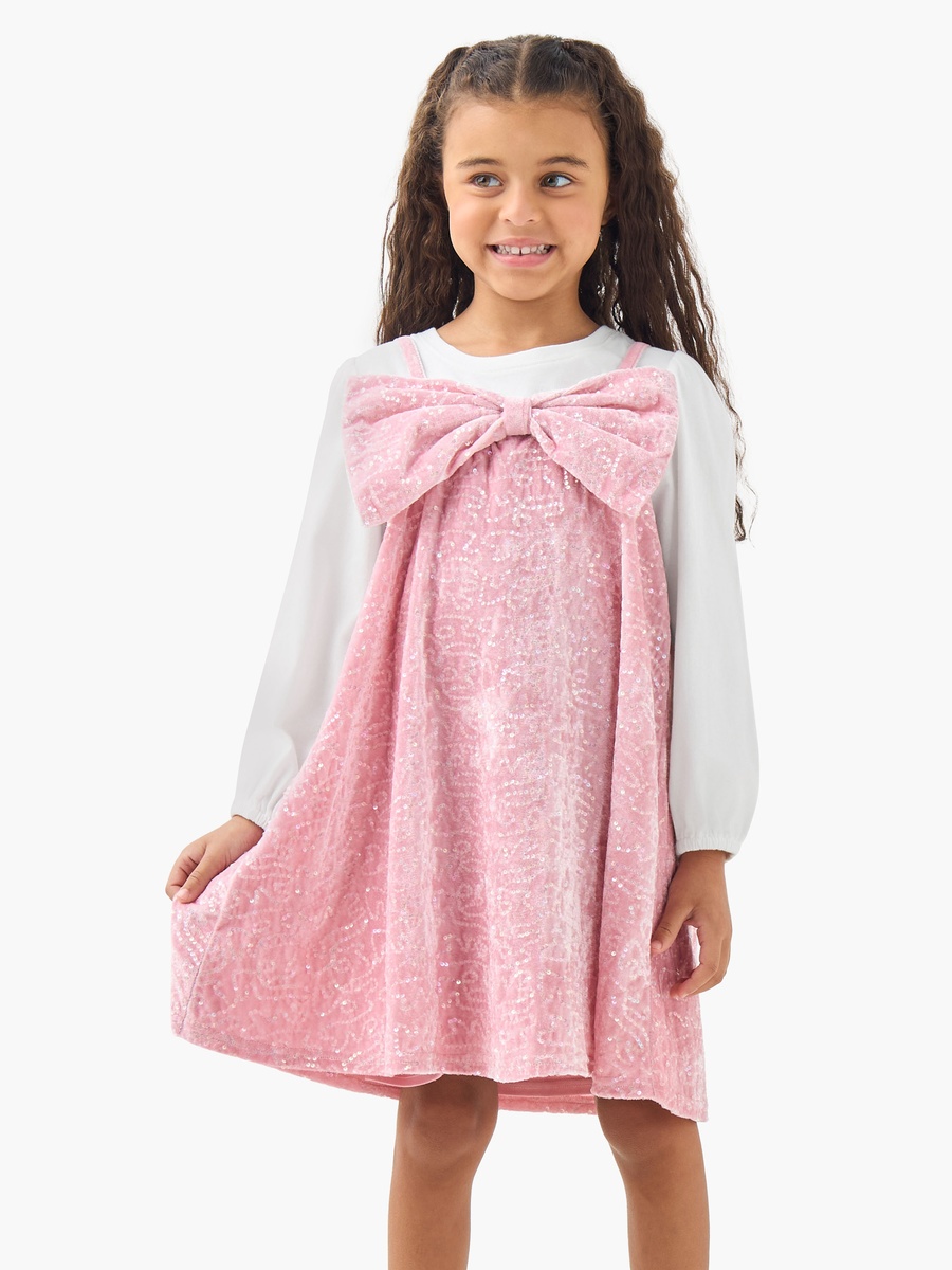 Round Neck Long Sleeves Knee Length Dress with T-Shirt