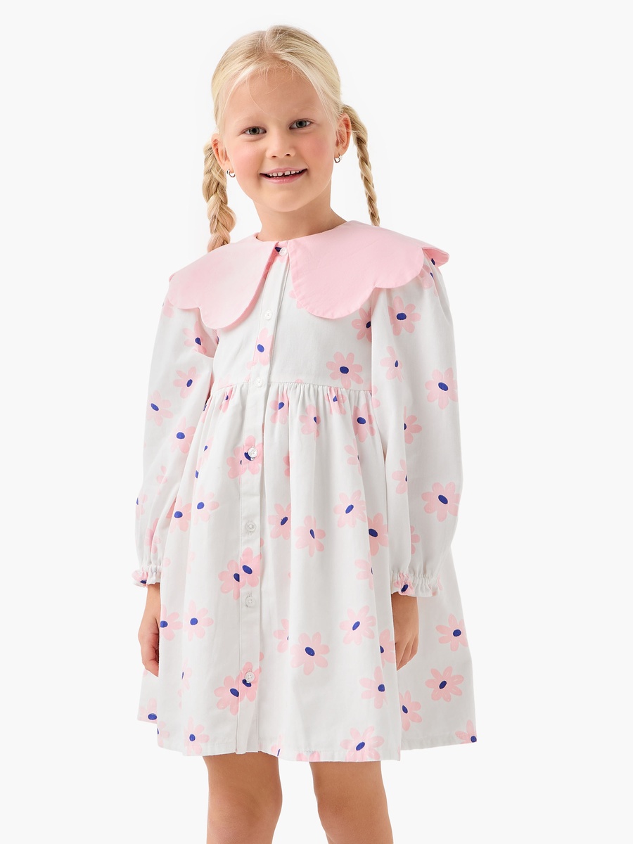 Peter Pan Collar Long Sleeves Knee Length Dress with Heart Print