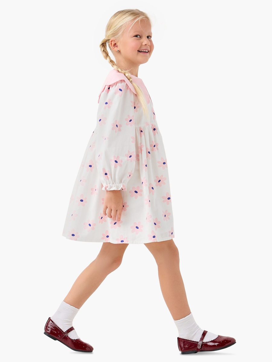 Peter Pan Collar Long Sleeves Knee Length Dress with Heart Print