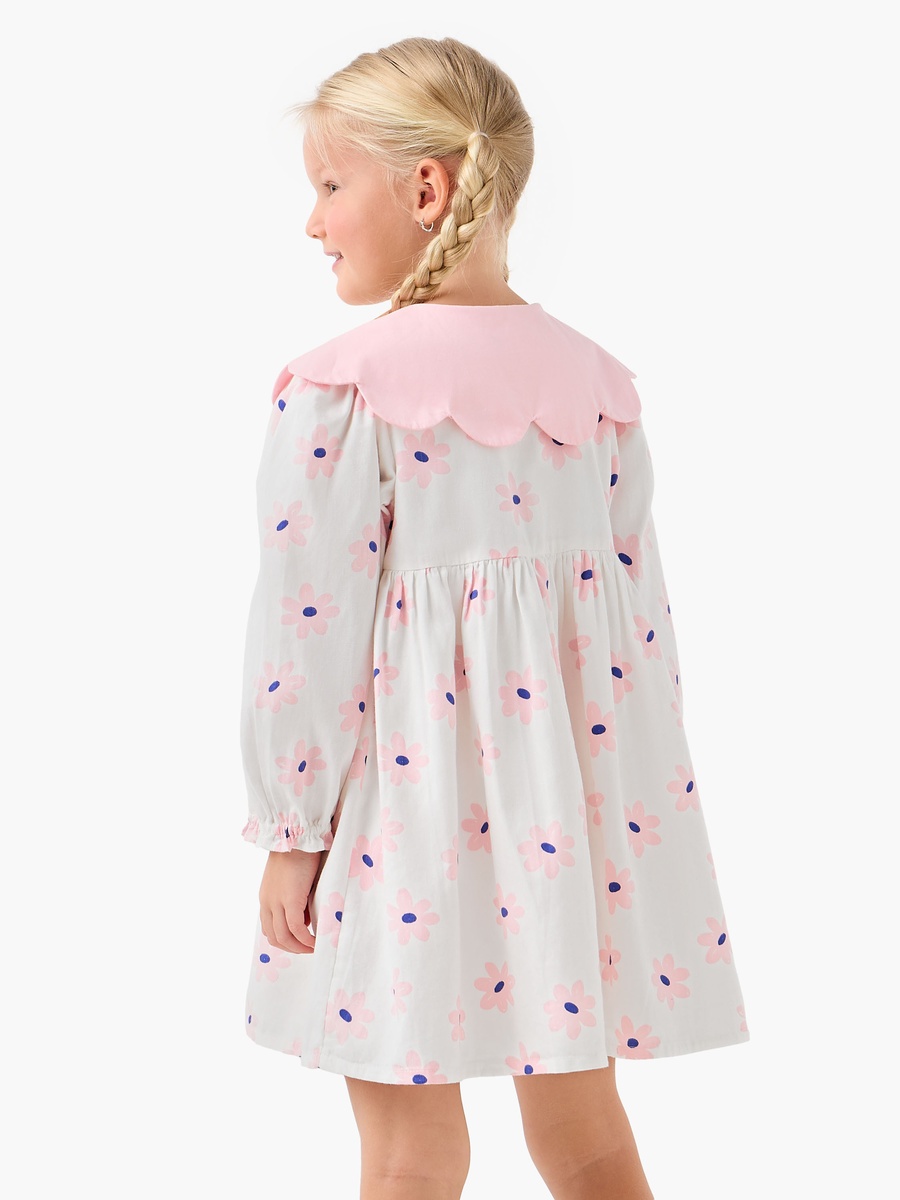 Peter Pan Collar Long Sleeves Knee Length Dress with Heart Print