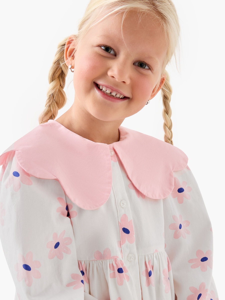 Peter Pan Collar Long Sleeves Knee Length Dress with Heart Print