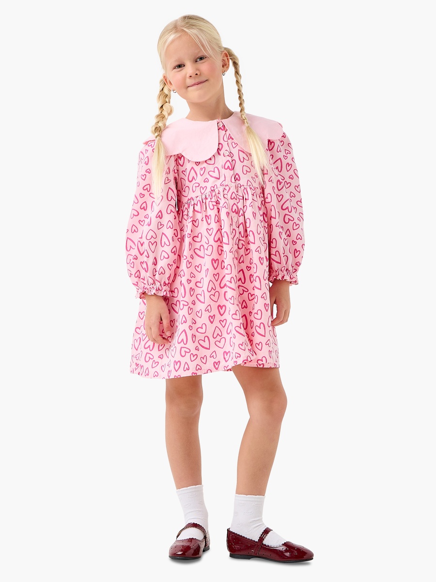 Peter Pan Collar Long Sleeves Knee Length Dress with Heart Print For  Default Category at Kuwait | Styli
