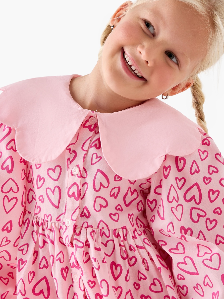 Peter Pan Collar Long Sleeves Knee Length Dress with Heart Print For  Default Category at Kuwait | Styli