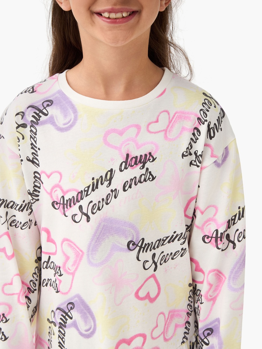 Round Neck Long Sleeve Dress with Heart Print