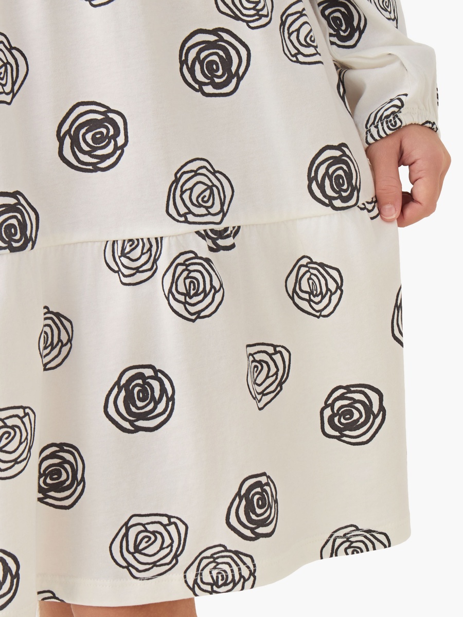 Round Neck Long Sleeves Drop Waist Dress with Floral Print
