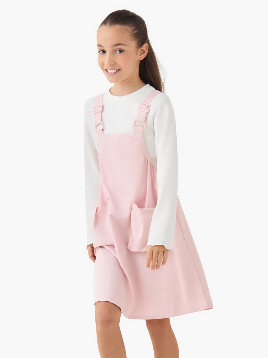 Round Neck Long Sleeve Pinafore with Pockets