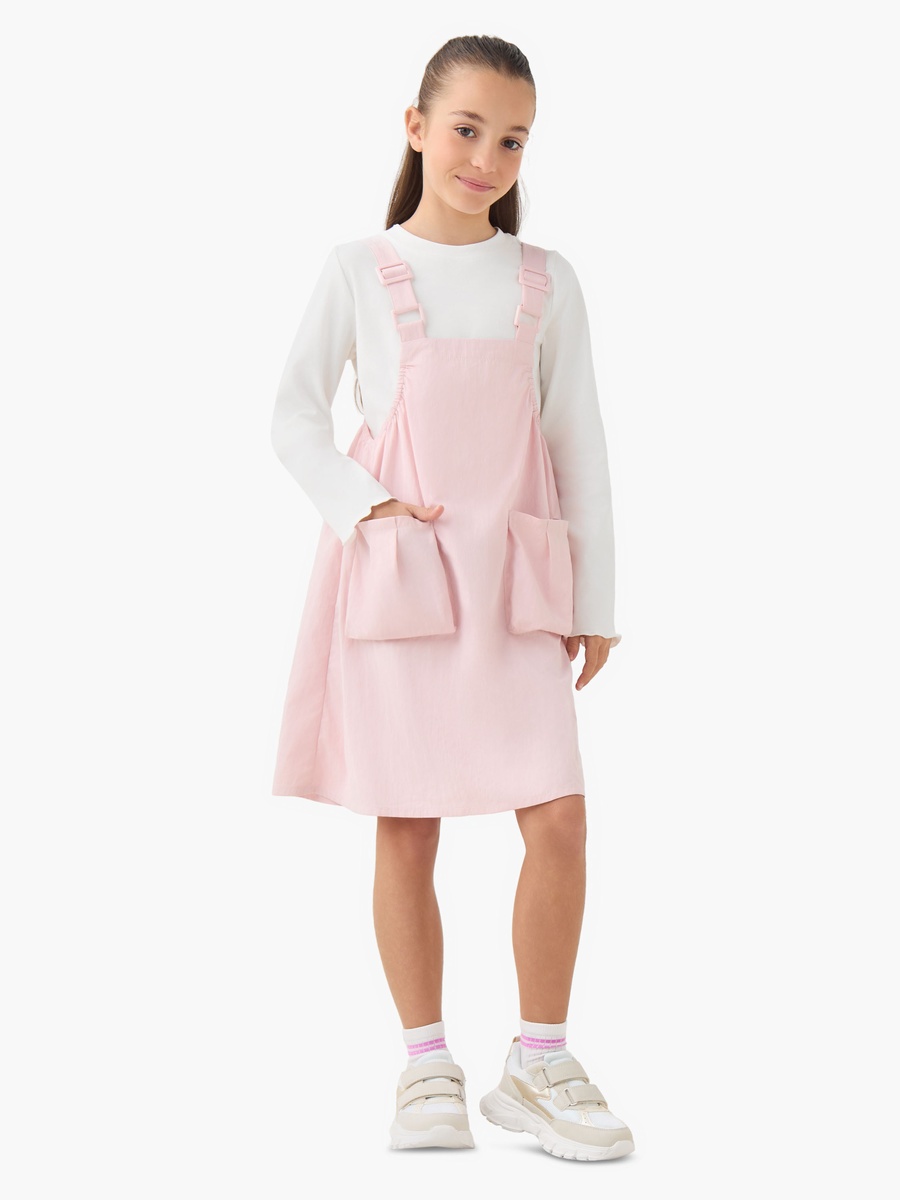 Round Neck Long Sleeve Pinafore with Pockets
