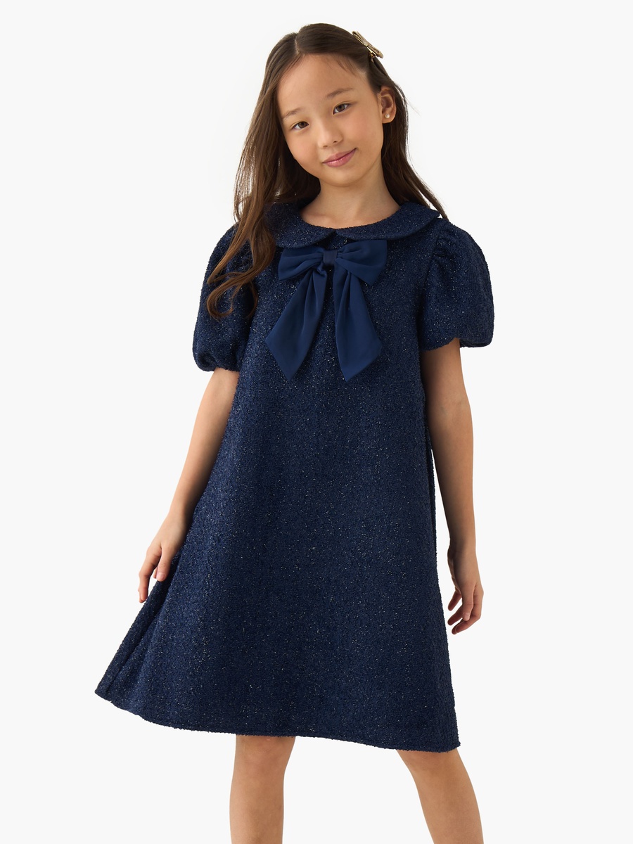 Eligo Collared Short Sleeves Knee Length Dress with Bow Detail