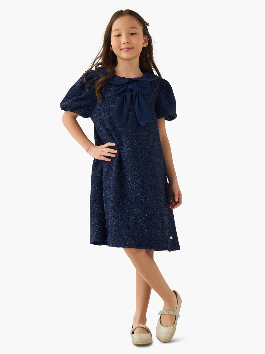 Eligo Collared Short Sleeves Knee Length Dress with Bow Detail