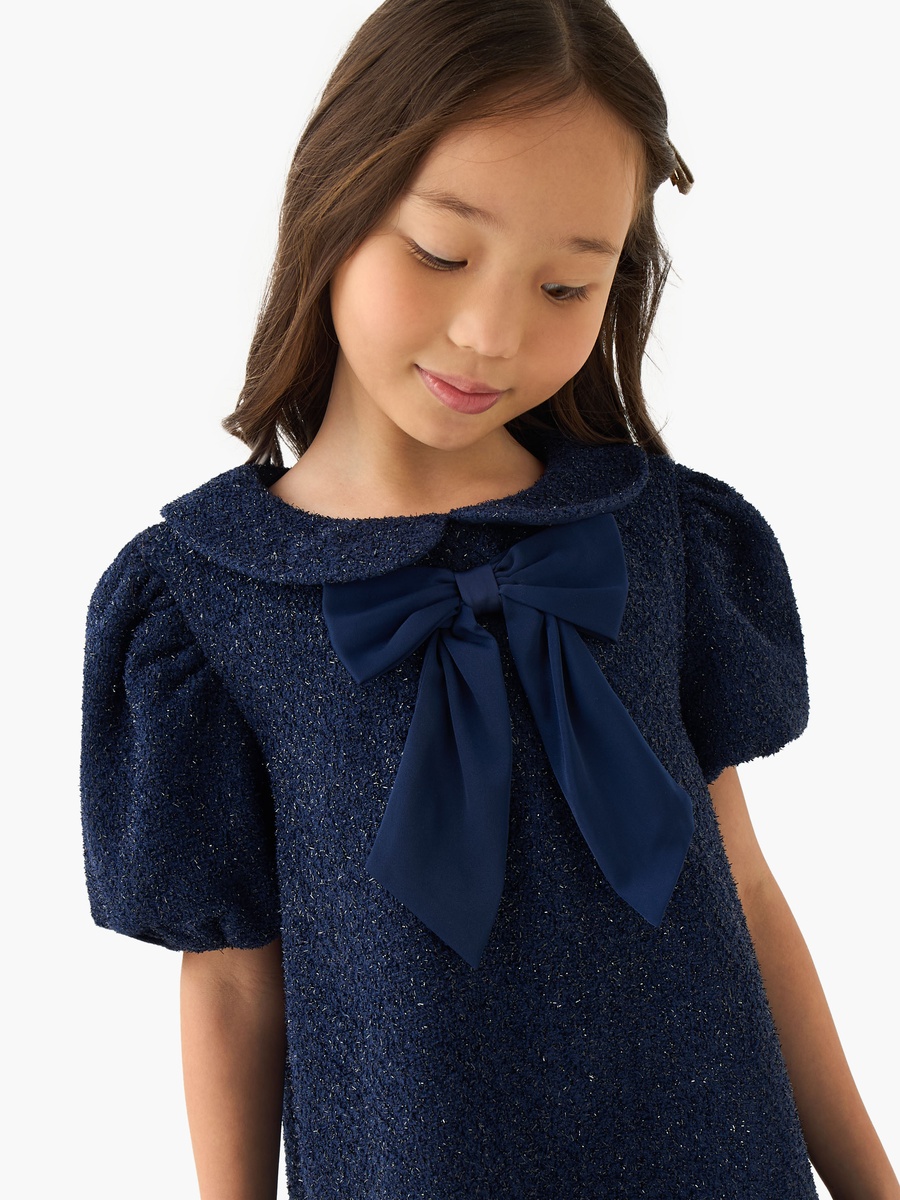 Eligo Collared Short Sleeves Knee Length Dress with Bow Detail