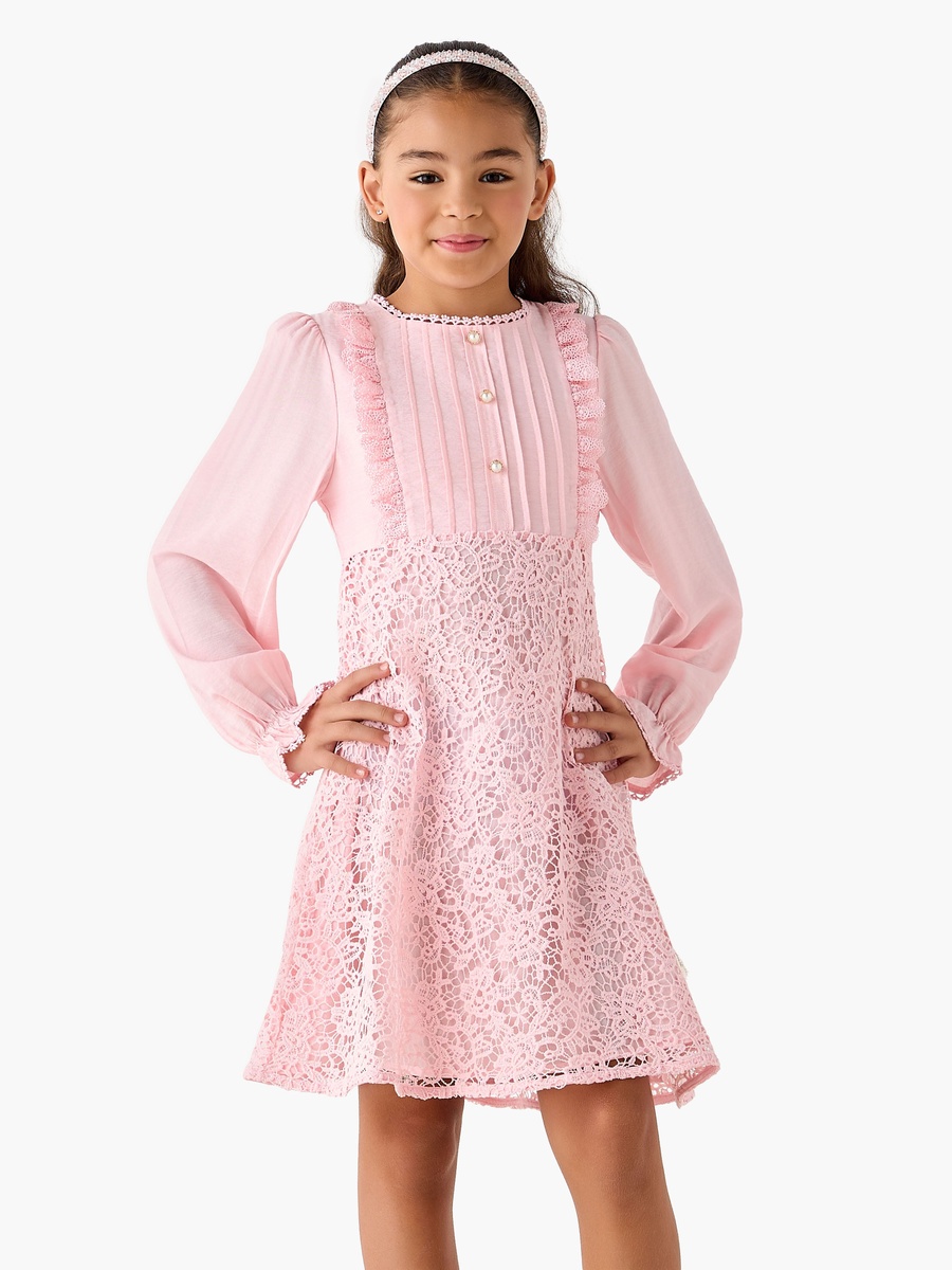 Eligo Round Neck Long Sleeves Dress with Ruffles