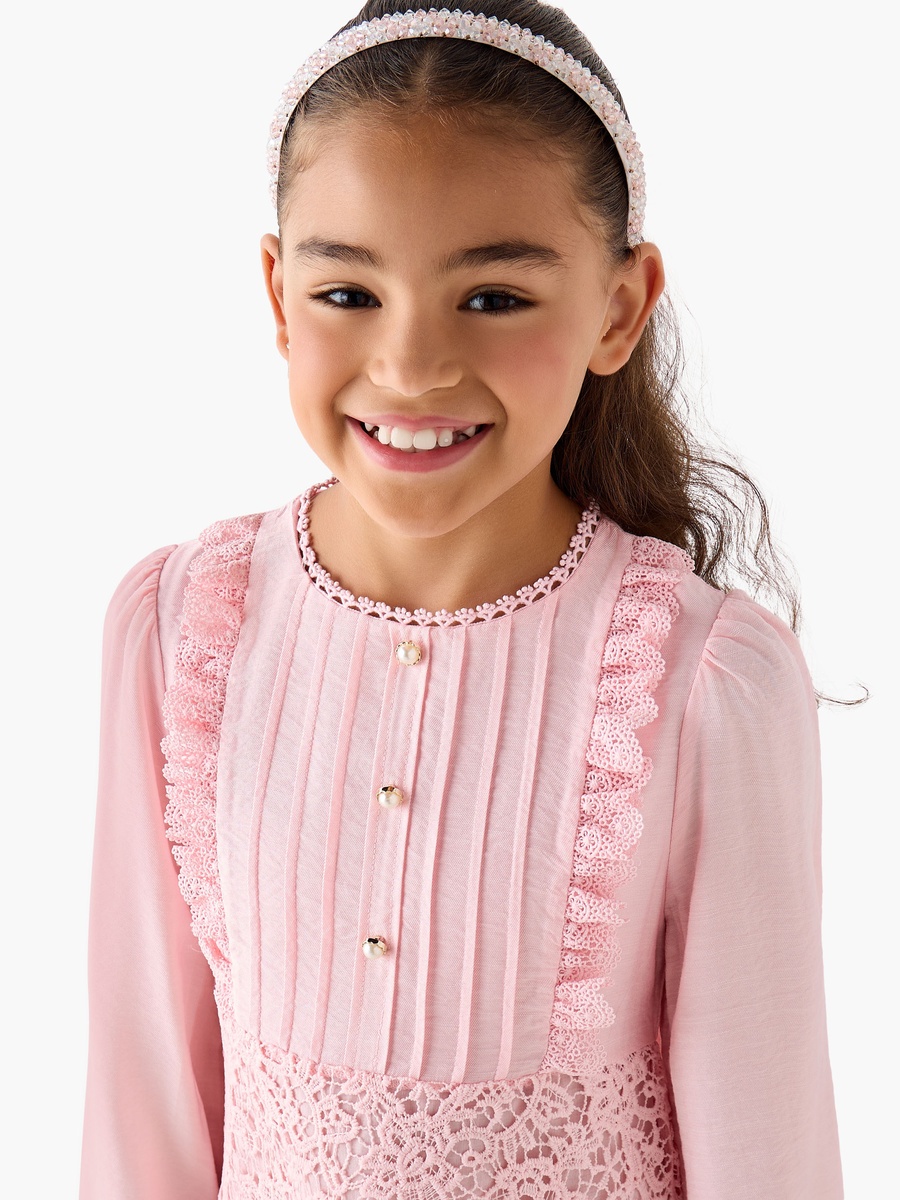 Eligo Round Neck Long Sleeves Dress with Ruffles
