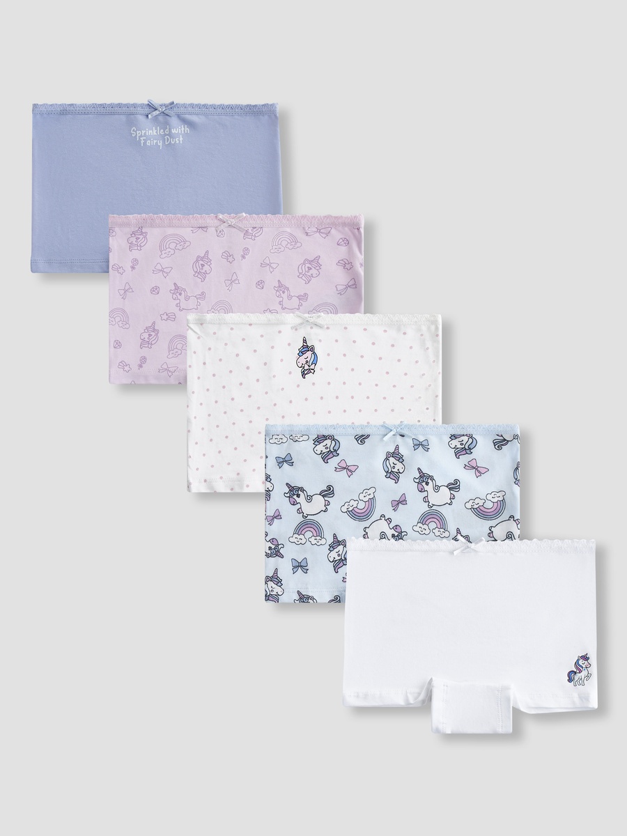 Pack of 5 Cotton Briefs with Unicorn Print