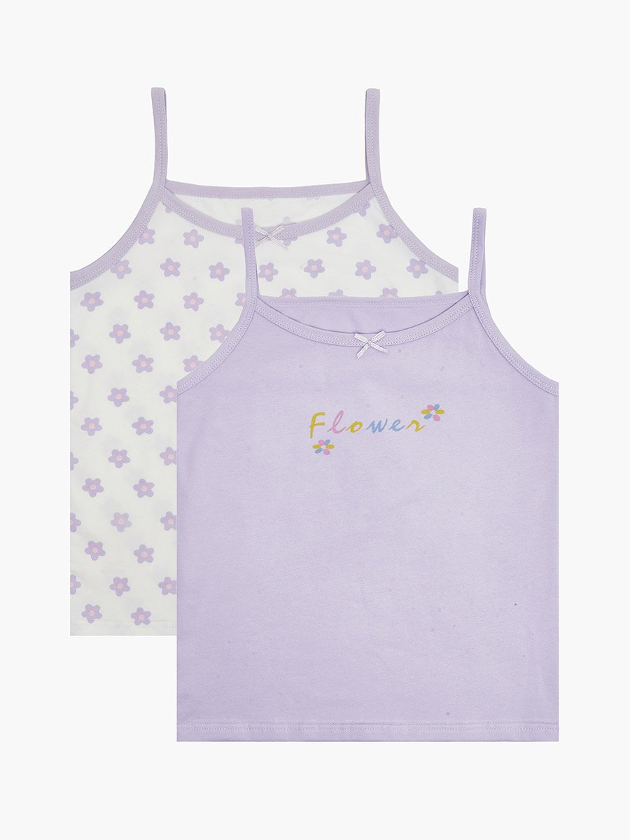 Pack of 2 - Girls Lilac Printed Cotton Vest