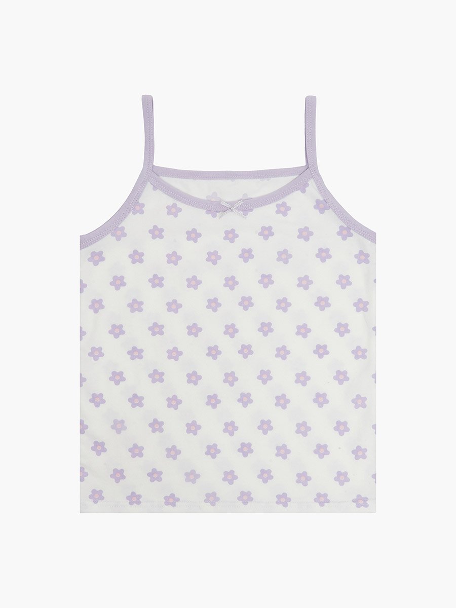 Pack of 2 - Girls Lilac Printed Cotton Vest