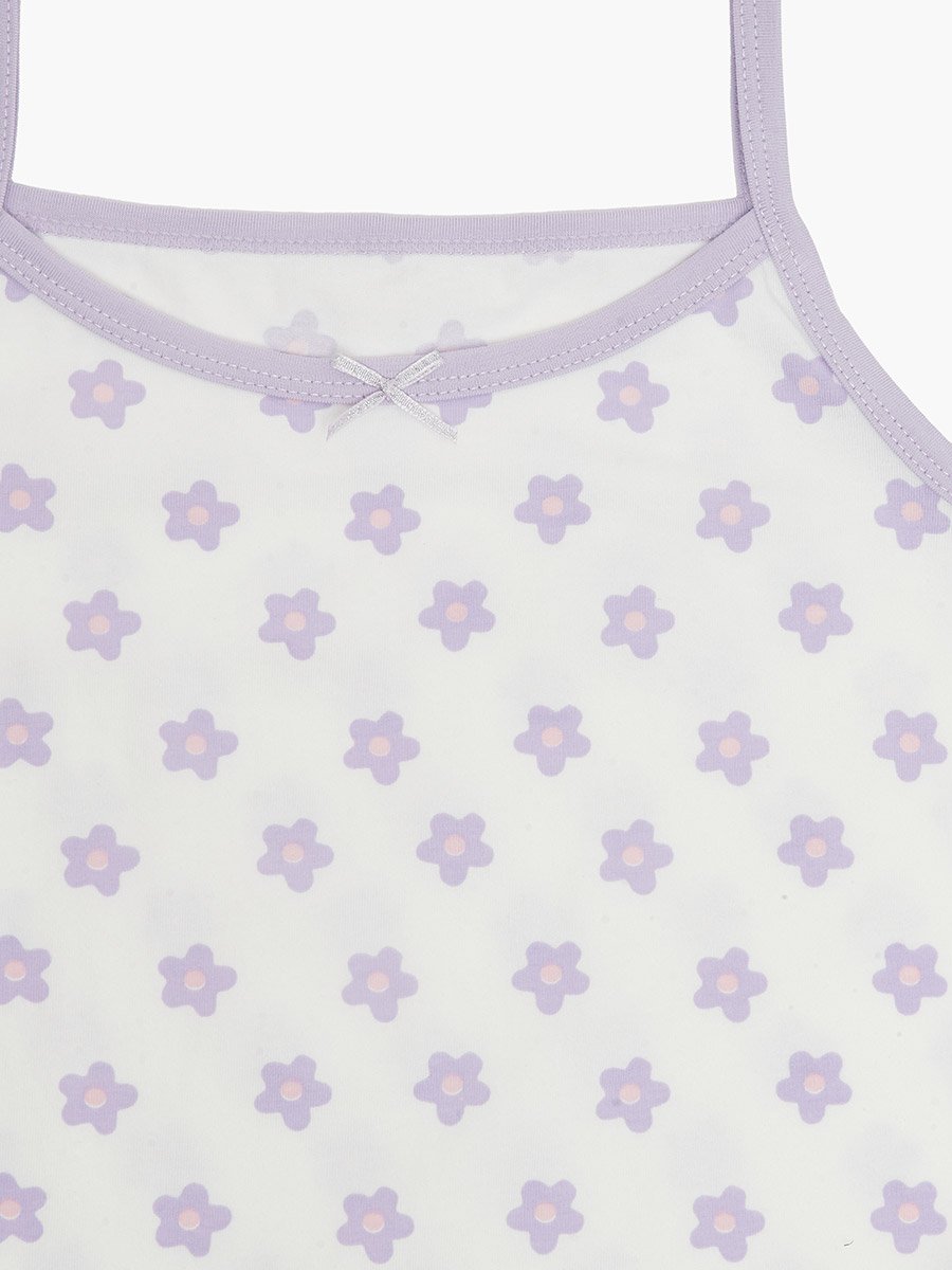 Pack of 2 - Girls Lilac Printed Cotton Vest