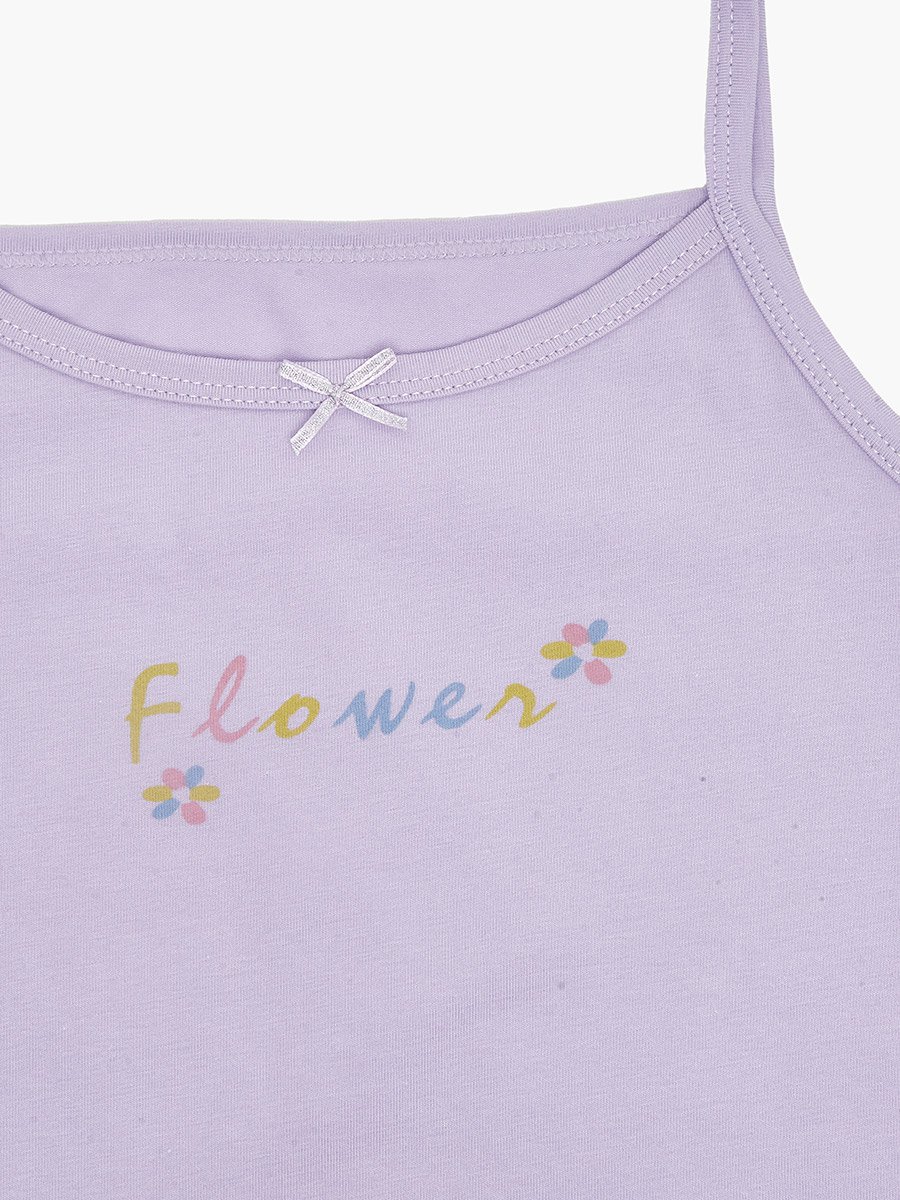 Pack of 2 - Girls Lilac Printed Cotton Vest