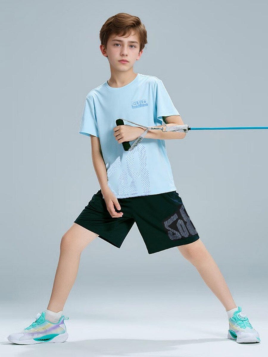 Boys Slogan Print Round Neck T-Shirt and Shorts Set