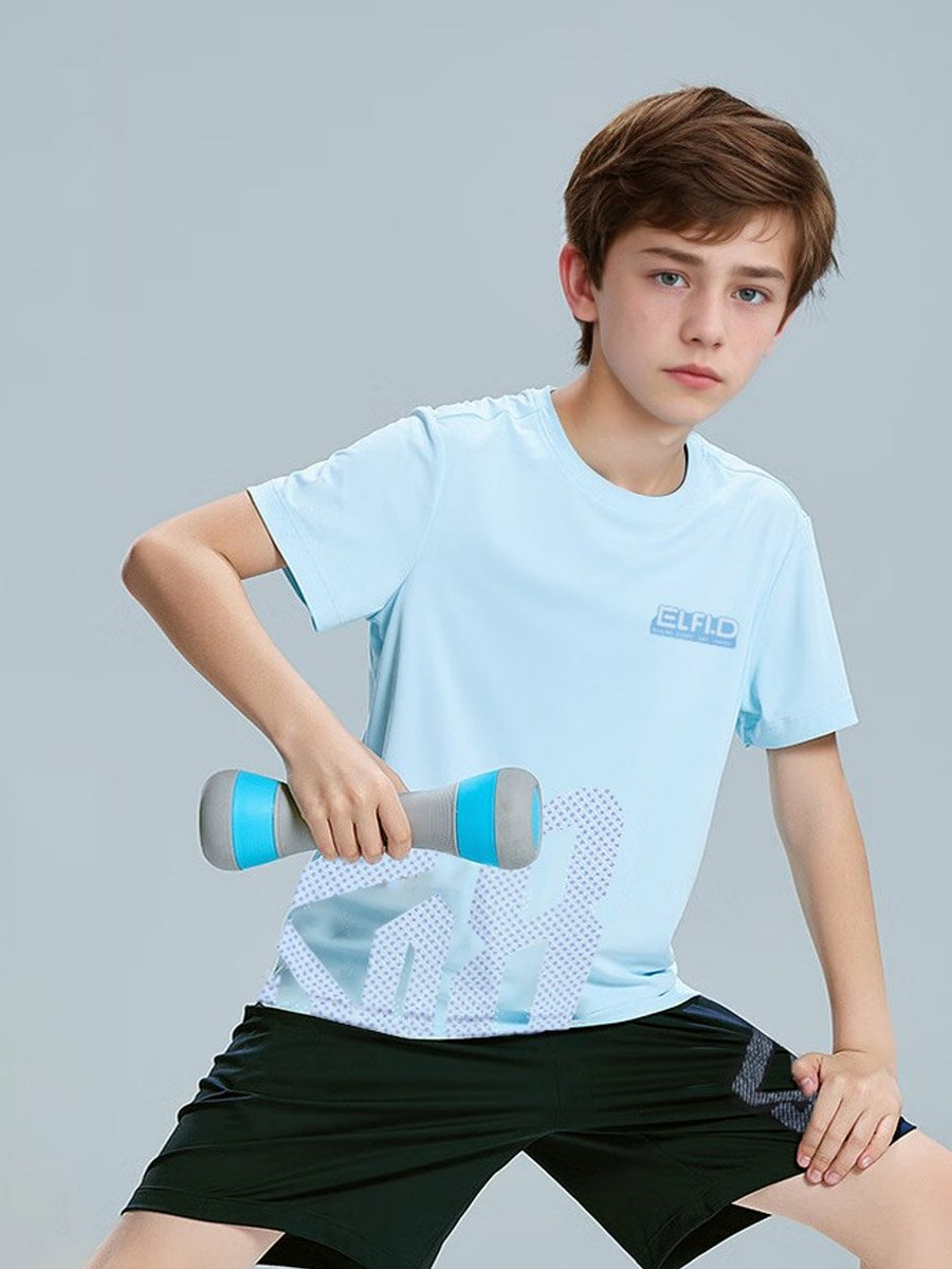Boys Slogan Print Round Neck T-Shirt and Shorts Set