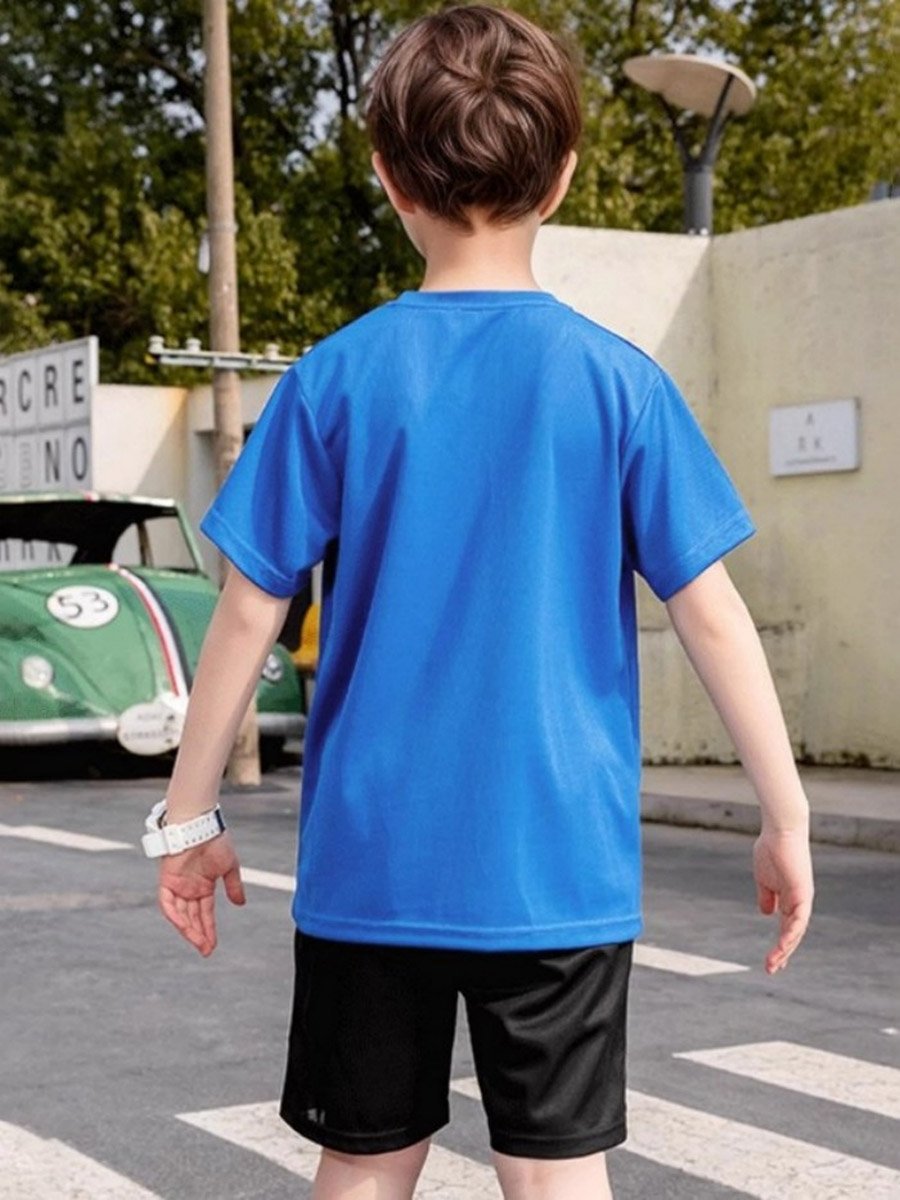 Boys Slogan Print Round Neck T-Shirt and Shorts Set