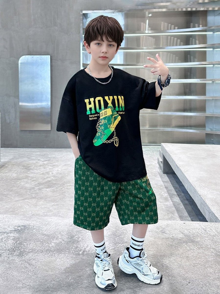 Boys Graphic Printed T-Shirt and Shorts Set