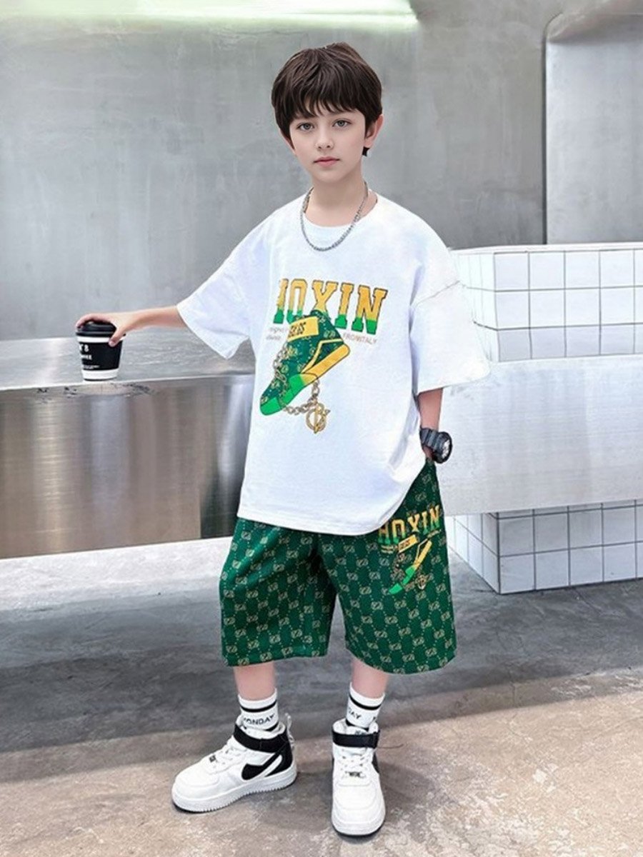 Boys Graphic Printed T-Shirt and Shorts Set