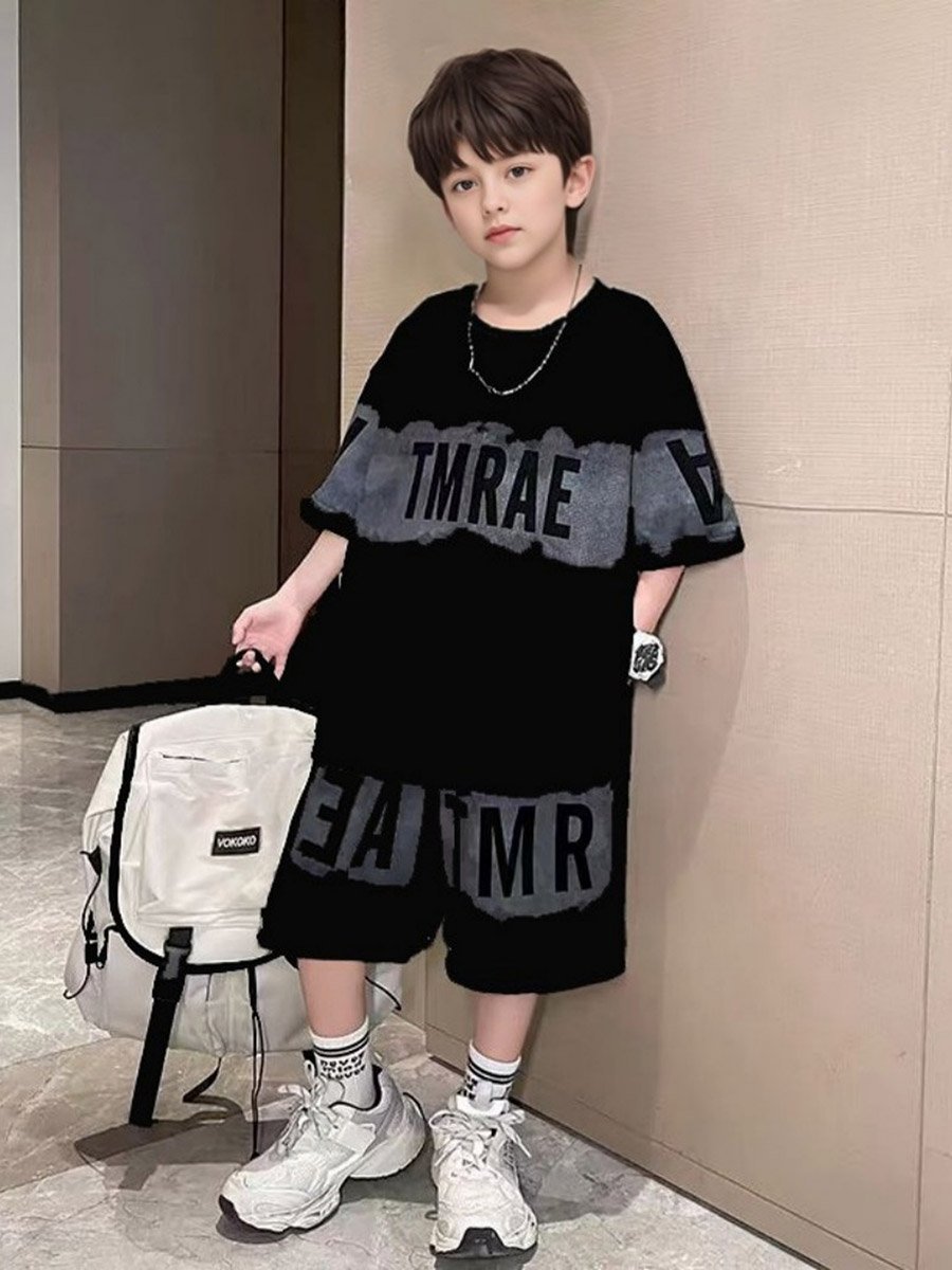 Boys Printed Round Neck T-Shirt and Shorts Set