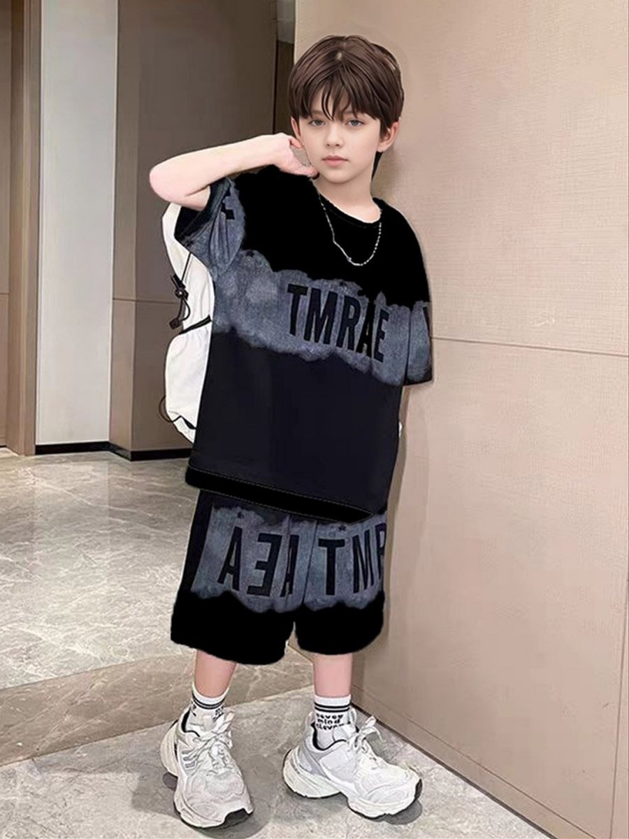 Boys Printed Round Neck T-Shirt and Shorts Set