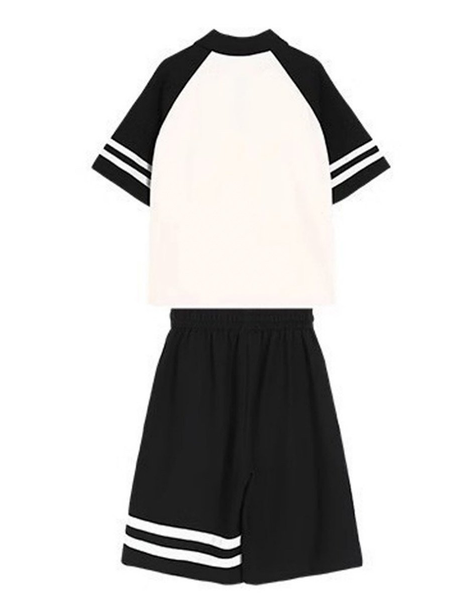 Boys Color Block Graphic Polo T-Shirt and Shorts Set