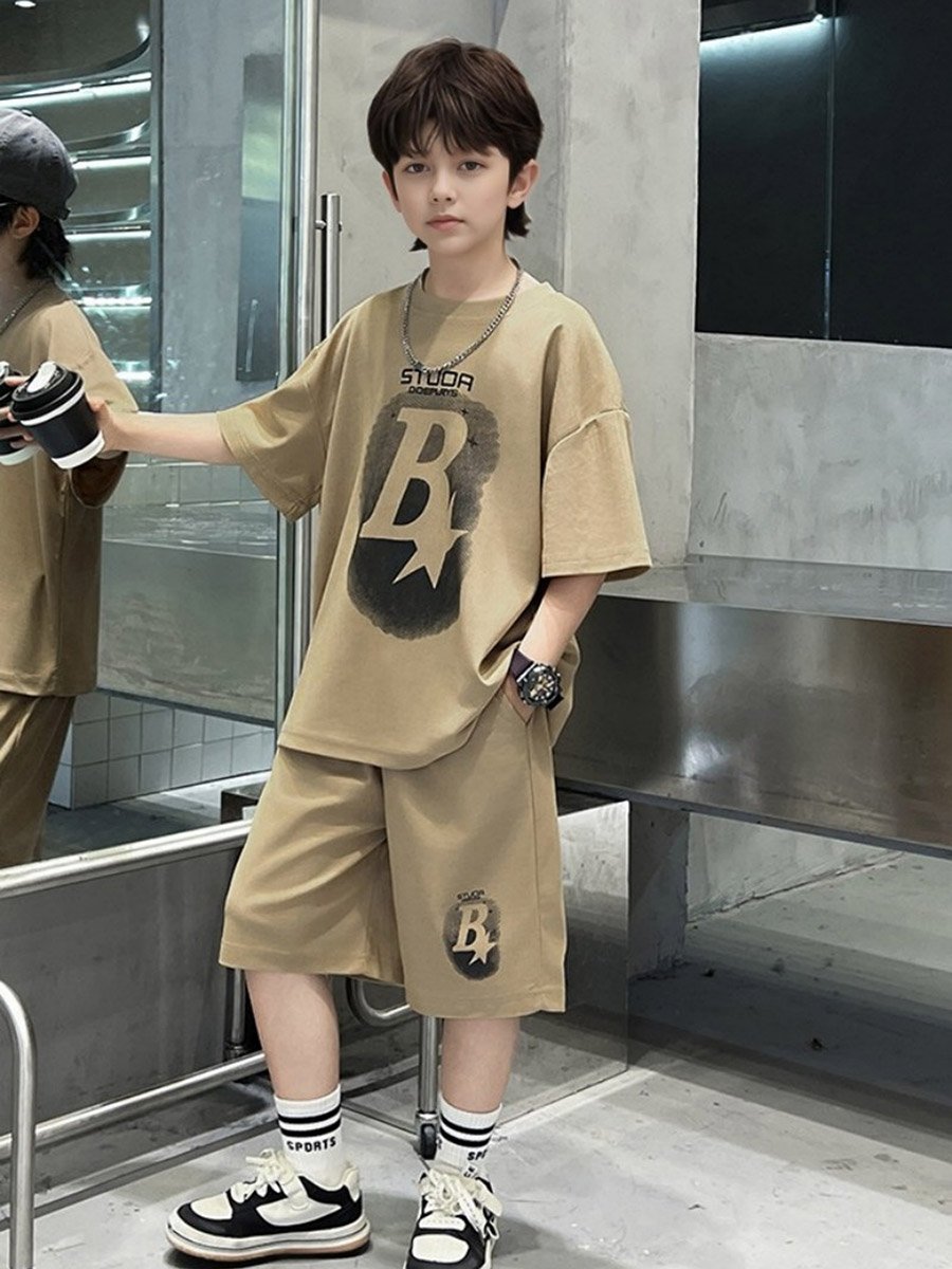 Boys Graphic Round Neck T-Shirt and Shorts Set